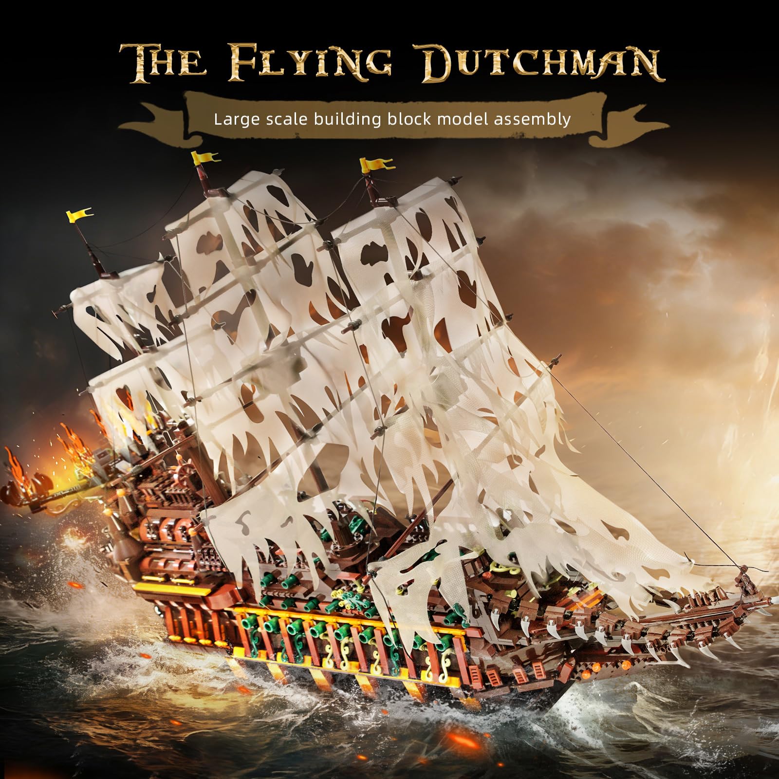 Mould King 13197 Piratenschiff Klemmbausteine Bausteine Kit, 4364+ Stück MOC Fliegenden Holländers groß Segelschiff Spielzeug, Schiff Modell Bausatz für Teenager 14+ /Erwachsene