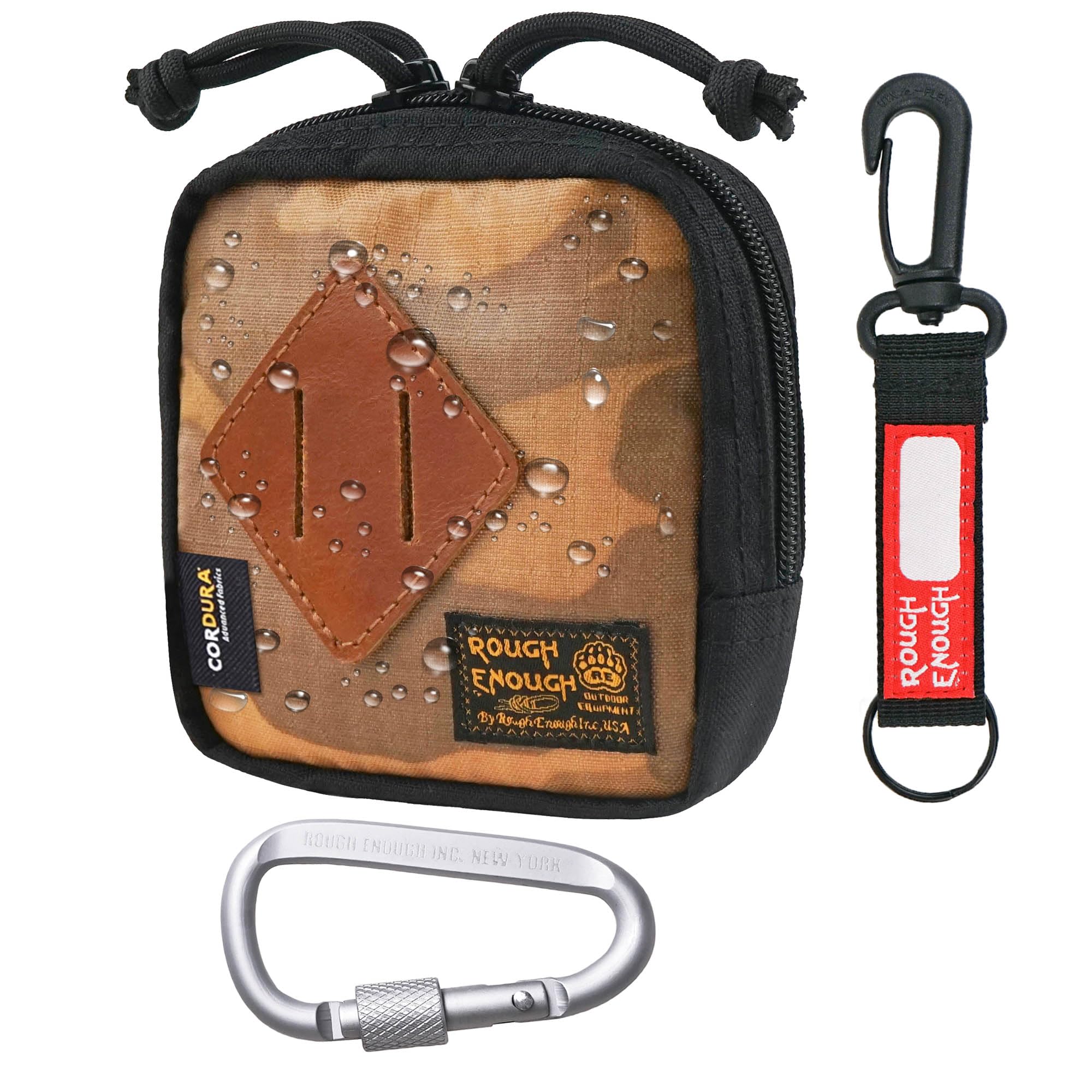 Rough Enough EDC Belt Pouch for Men Coin Organizer Small Tactical Molle Pouch with Magnetic Buckle Zipper for Outdoor Gear Desert Camo and Black Cordura