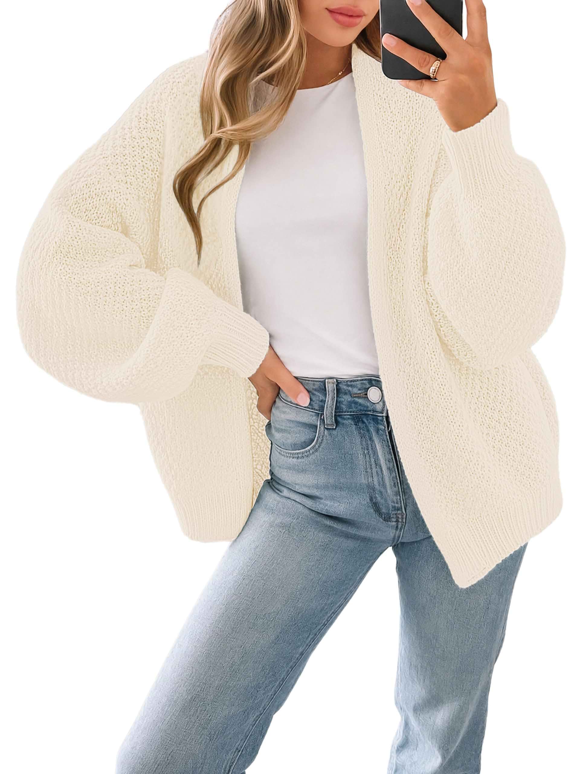 Womens Slouchy Chunky Oversized Waffle Knit Cardigan Sweater Lantern Sleeve,Rib Cuff,Durable Anti-Deform,For All Body Types,Ideal For Commute Home Travel,Fall Winter Warm Layering