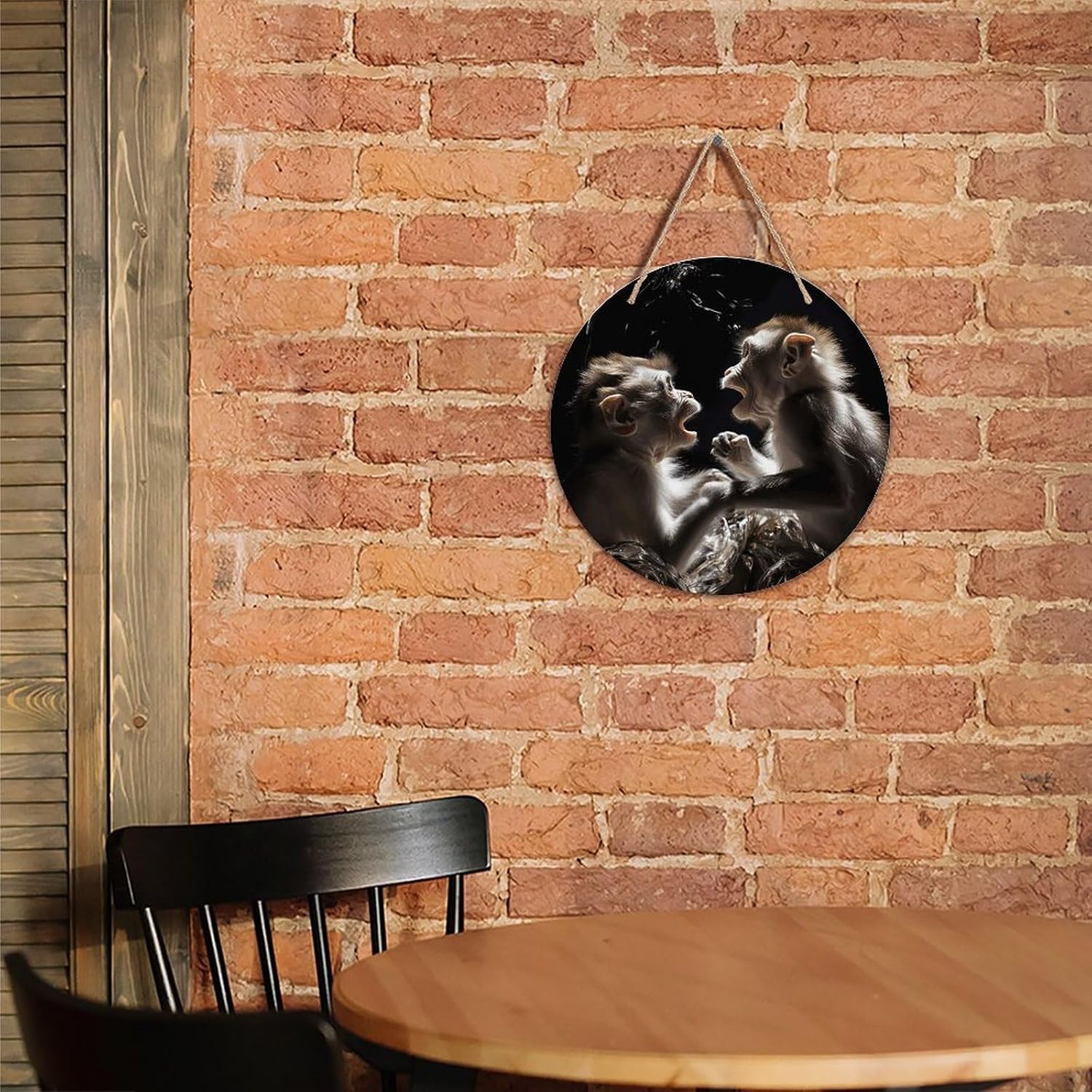 FekiLoot Little Monkey Playing Wall Art Decor Round Wooden Hanging Door Decor Welcome Door Sign Decor Rustic Front Door Hanger for Indoor Outdoor Home Porch Window Decor