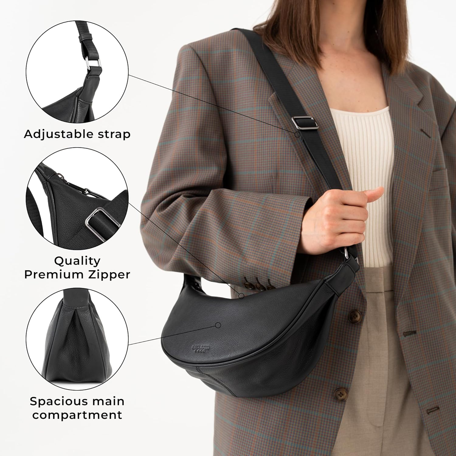 BERLINER BAGS Premium Genuine Leather Crescent Bag Luna, Crossbody Bags for Women, Travel Sling Bag - Image 5