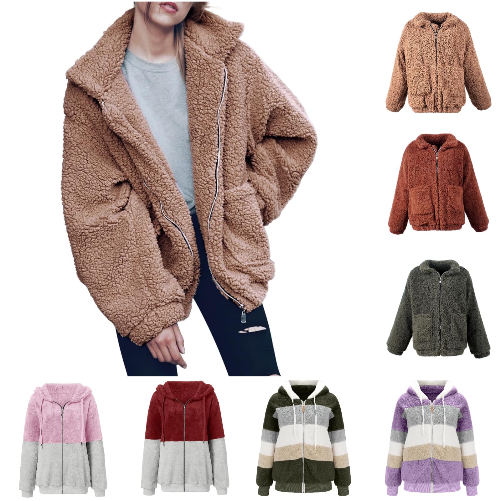WLHBFWinter Jackets for Women UK Stand Collar Sweatshirts Comfy Long Sleeve Jumper Loose Oversized Warm Sweater Teen Girl Outdoor Casual Outerwear