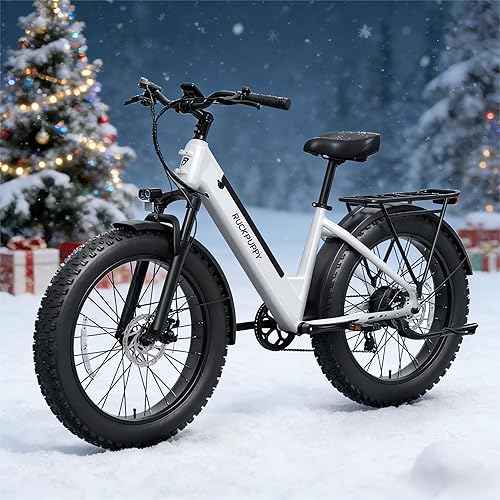 PUCKIPUPPY Electric Bike for Adults 960W Peak, 48V 15AH Removable Battery Electric Bicycle, 28MPH Commuter E-Bike, 7 Speed, Up to 60 Miles,All Terrain 26" Fat Tire Front Suspension, Samoyed