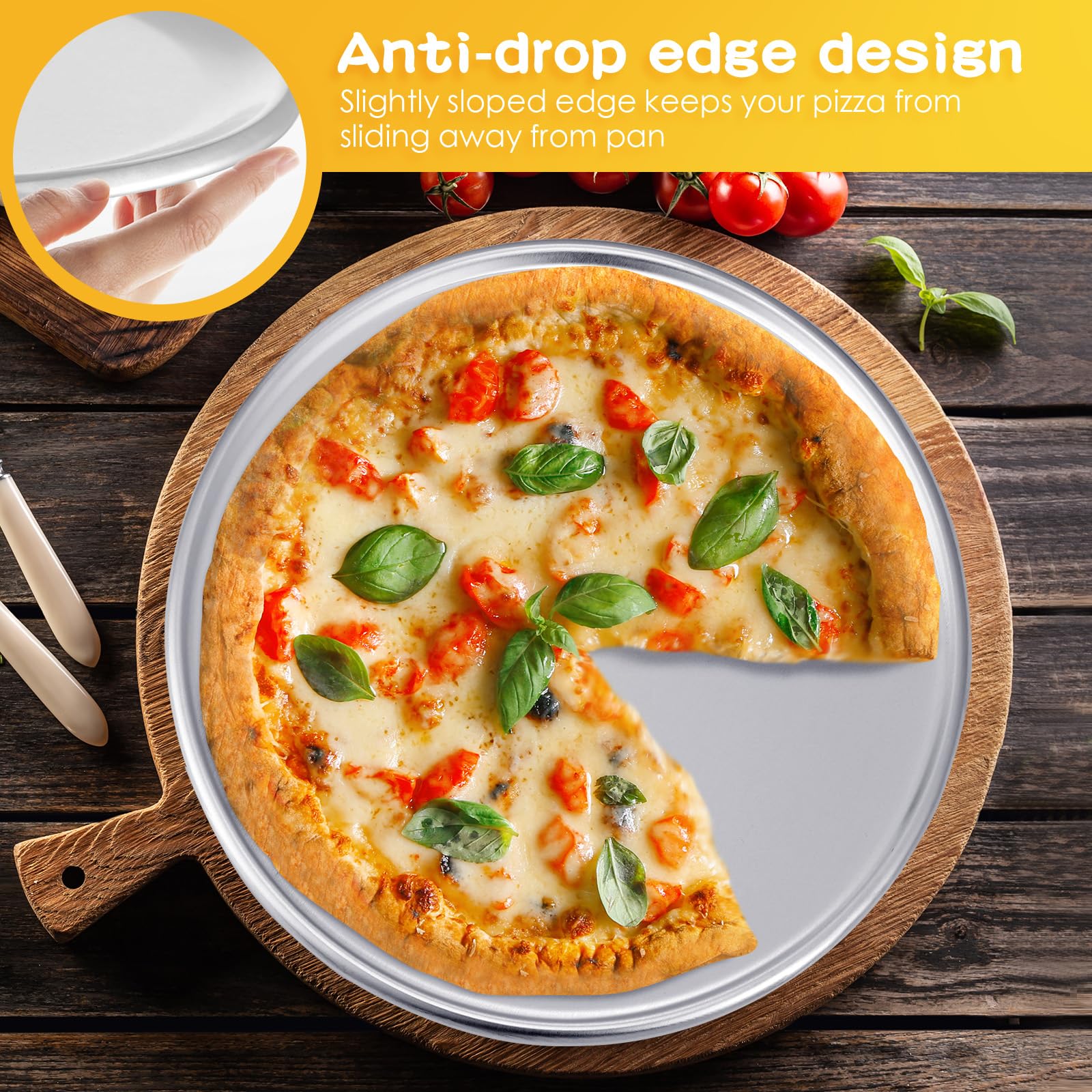Juego de 12 sartenes para pizza a granel para restaurante, juego de sartenes redondas de aluminio para tartas de pizza, sin óxido, bandeja para hornear en el hogar, cocina, restaurante, fácil de