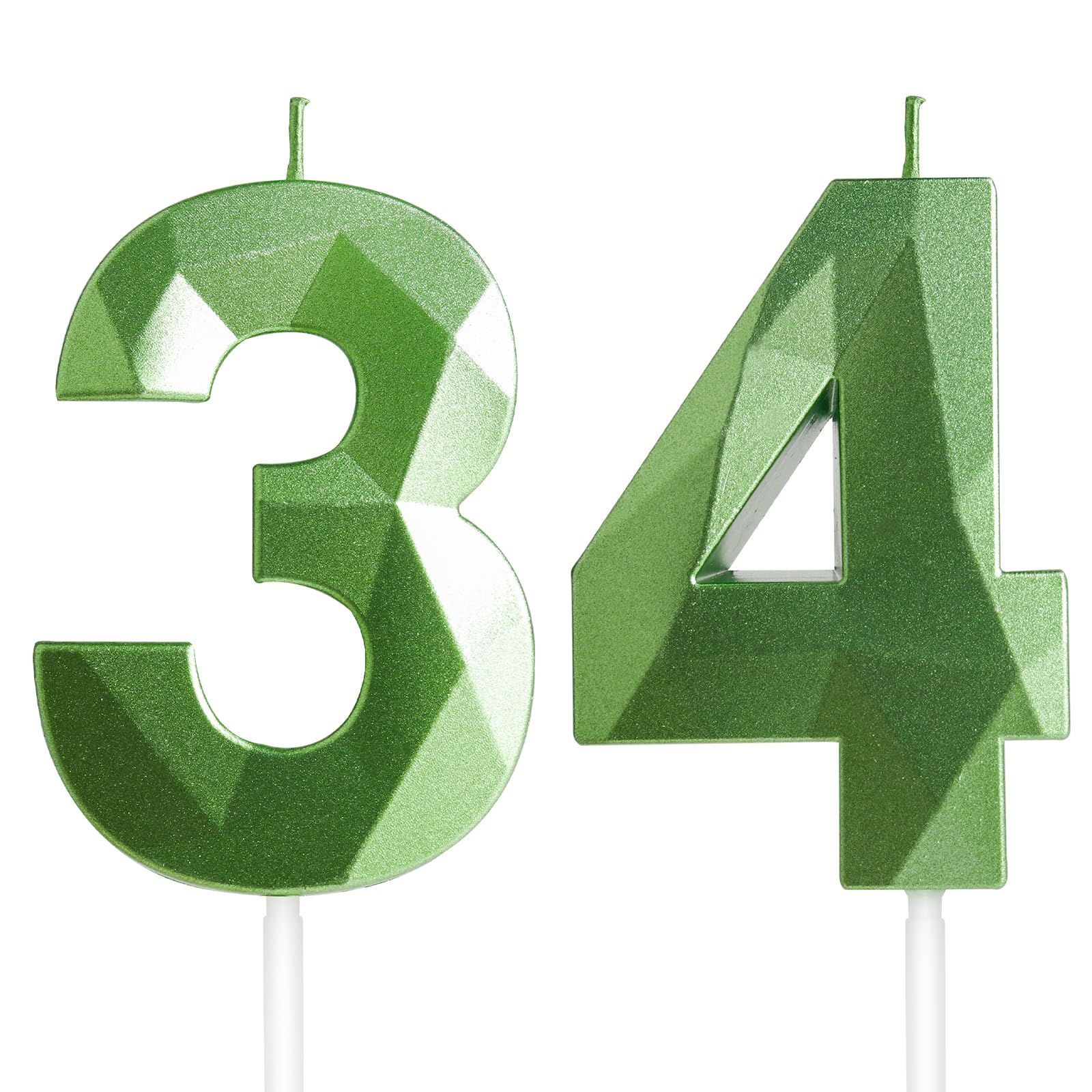 Geburtstagskerzen Grün Zahlen 34-3D Grüne Kerzen für Geburtstagstorte, Geburtstagsdeko (Zahlenkerzen, Tortenkerzen) für Geburtstagsparty und Feiern, Nummer 34