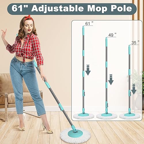 Miniatura 7 de Sistema de trapeador giratorio y cubo, trapeador y cubo con juego de escurridor, trapeadores para limpieza de suelos, herramientas de suministros