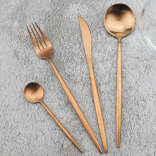 Miniatura 53 de Gugrida - Juego de cubiertos de lujo de 24 piezas de acero inoxidable 18/10 con acabado satinado, cubiertos de vajilla incluye cuchillo, tenedor