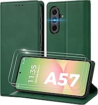 Peakally Samsung Galaxy A57 5G Cover [With 2 Protective Glass] [Premium PU Leather] [RFID Blocking] [Card Slots] [Kickstand] Flip Case with Galaxy A57 - Green