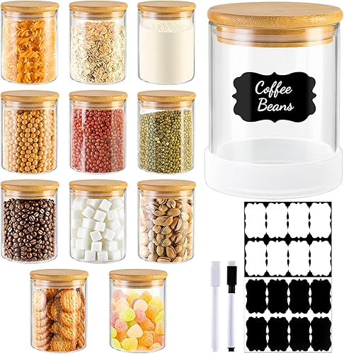 Miniatura 17 de 1.05L (37oz) Envases de almacenamiento cuadrados de vidrio con tapas de bambú – Paquete de 4 frascos herméticos de vidrio transparente