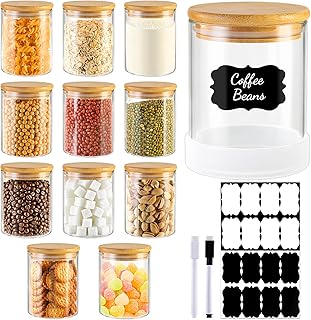 TBWIND 17oz Round Glass Storage Containers with Bamboo Lids – 12 Pack Small Airtight Clear Spice Jars for Pantry Organization, Kitchen Dry Food, Flour, Spice, Coffee Beans, Staples & Snacks