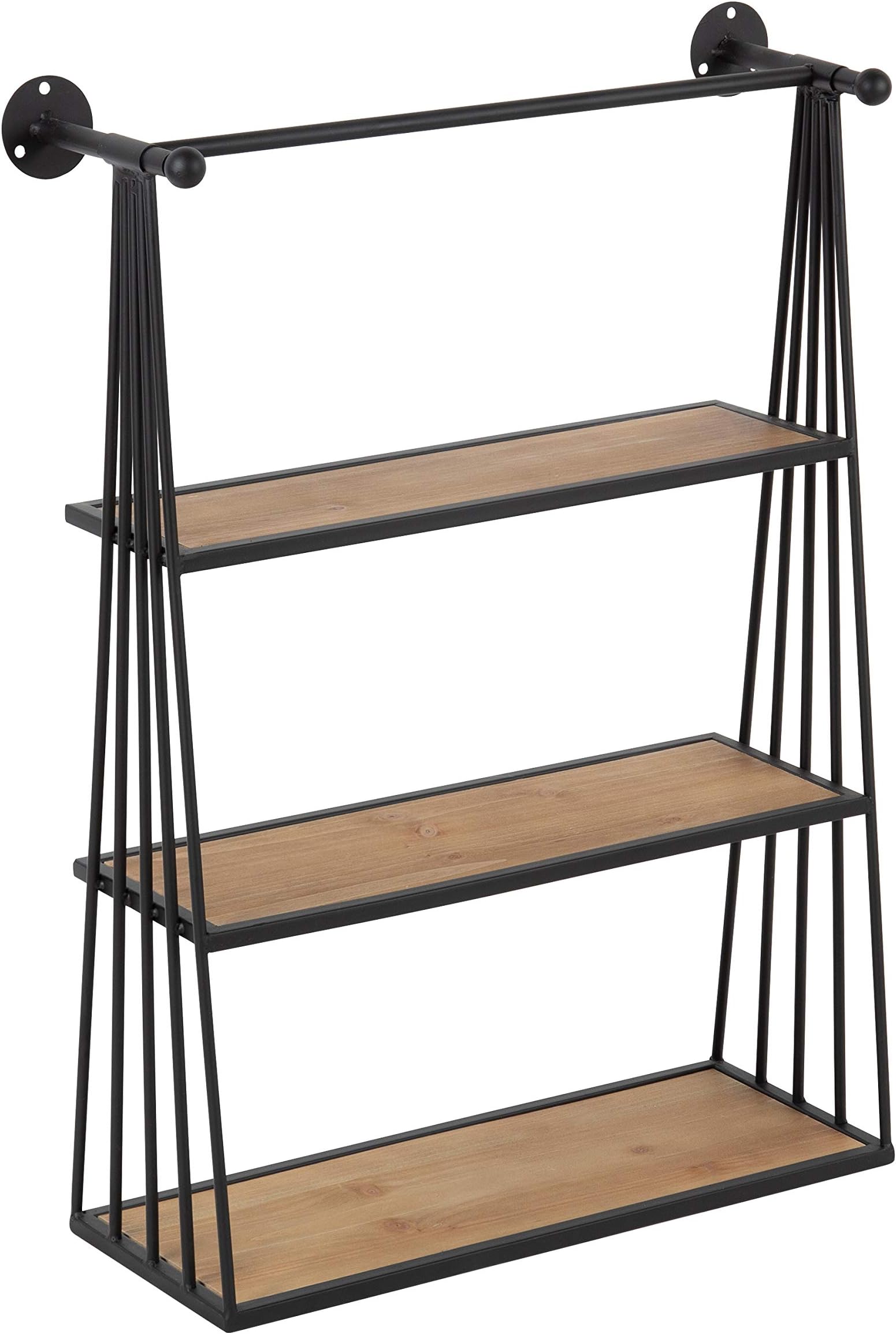 Nevin Rustic Three Tier Shelf, 23.25" x 30.25" x 8", Brown and Black, Modern Farmhouse Inspired Wall Storage and Decor