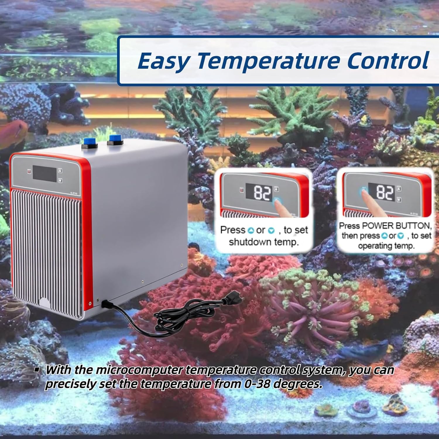 Aquarium Chiller 42Gal 1/10HP Water Chiller Fish Tank Chiller with Water Pump Adjustable Temperature 150W Water Cooler for Hydroponics System, 110V 13.38 * 7.87 * 12.59in