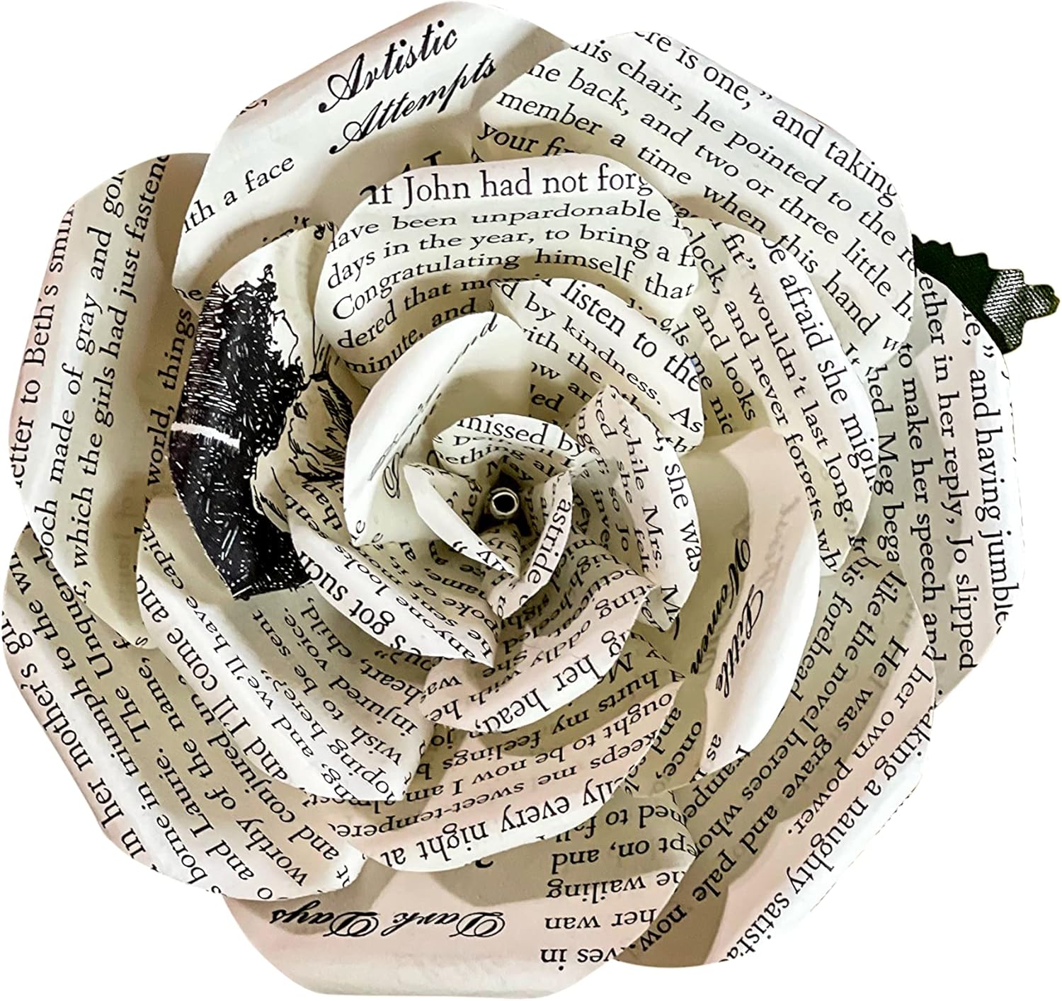 Little Women Paper Roses – Handmade 5-Inch Flower from Preloved Book Pages – Unique Book Lover Gift for Anniversary, Birthday, Graduation, Wedding, or Bookish Home Decor
