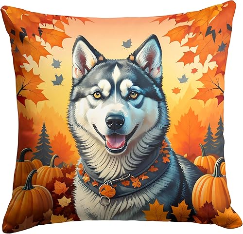 Caroline's Treasures DAC1074PW1818 - Almohada decorativa de tela de otoño de Husky siberiano, lavable a máquina, almohada decorativa para interiores