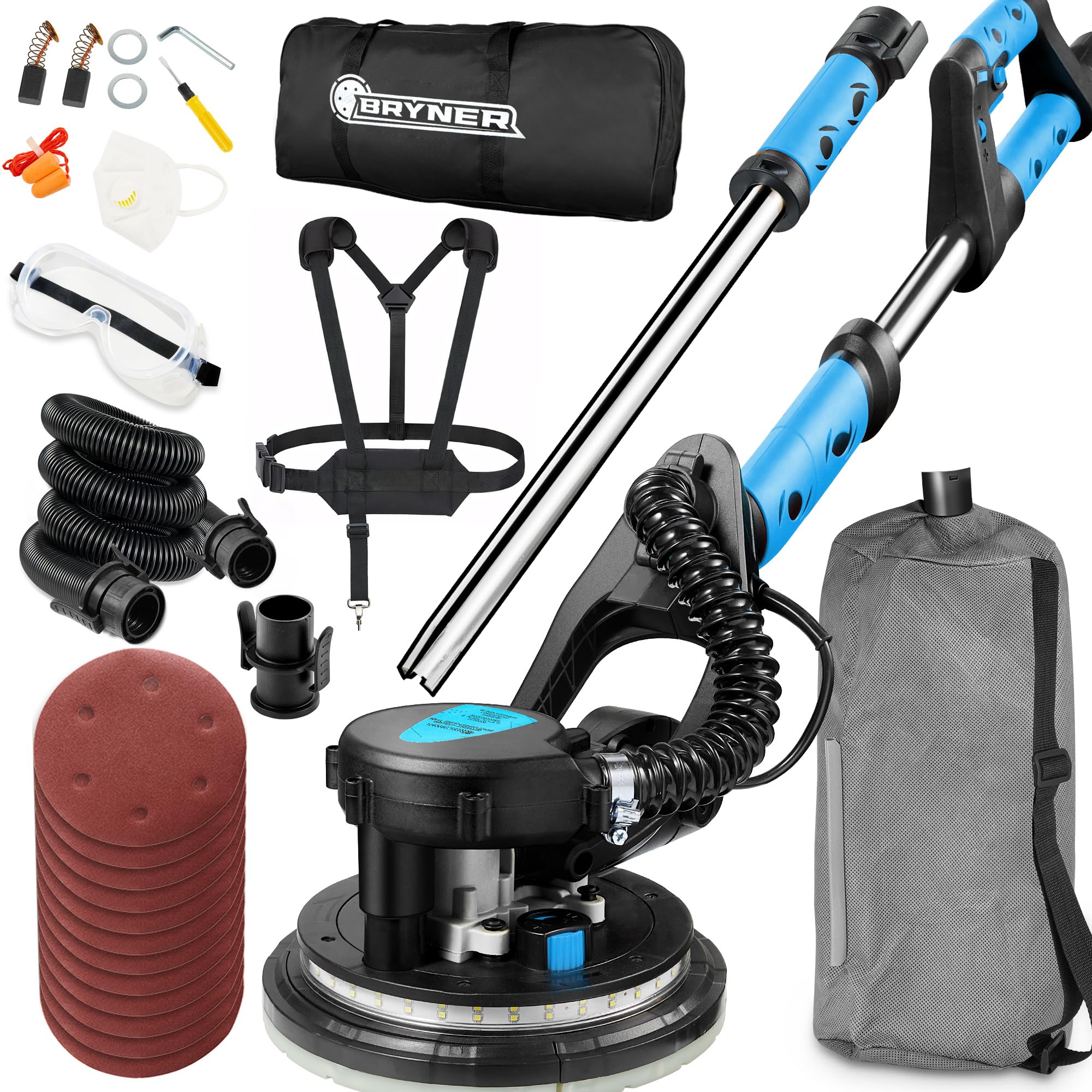 𝟐𝟎𝟐𝟒 𝐔𝐩𝐠𝐫𝐚𝐝𝐞𝐝 Drywall Sander, Electric Drywall Sander with Vacuum Labor-Saving Back Belt，6 Variable Speed, 500-1800RPM, Patented Fixture for Ceiling Sanding, LED Light