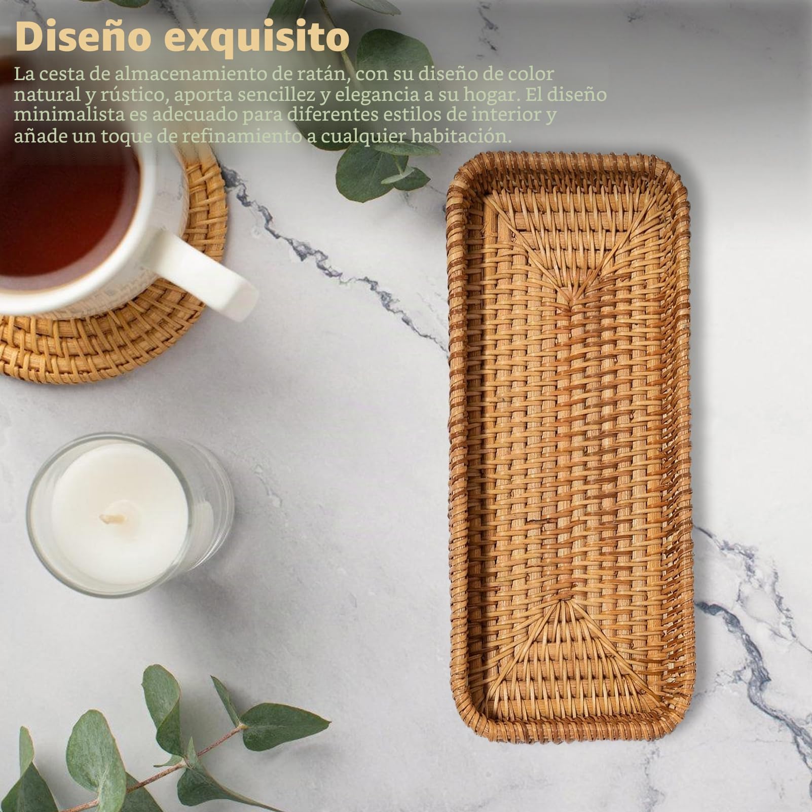 Cesta de almacenamiento de ratán, cestas de mimbre trenzado, para baño, para cajones, decorativas, cocina, salón (27,5 x 11 x 4 cm)