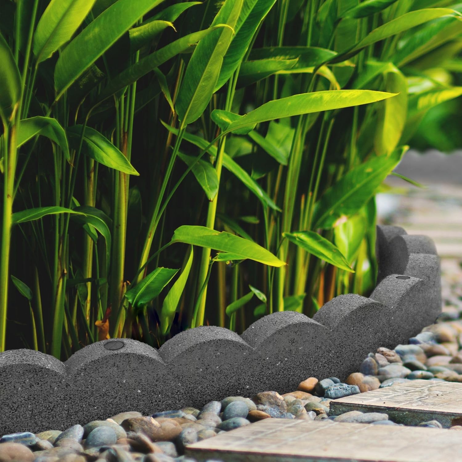 Tierra Verde 4"H x 47"L x 2"D Scallop Recycled Rubber Garden Landscape Border - Flexible Dig-Free Edging for Gardens & Flower Beds, Grey, 2-Pack