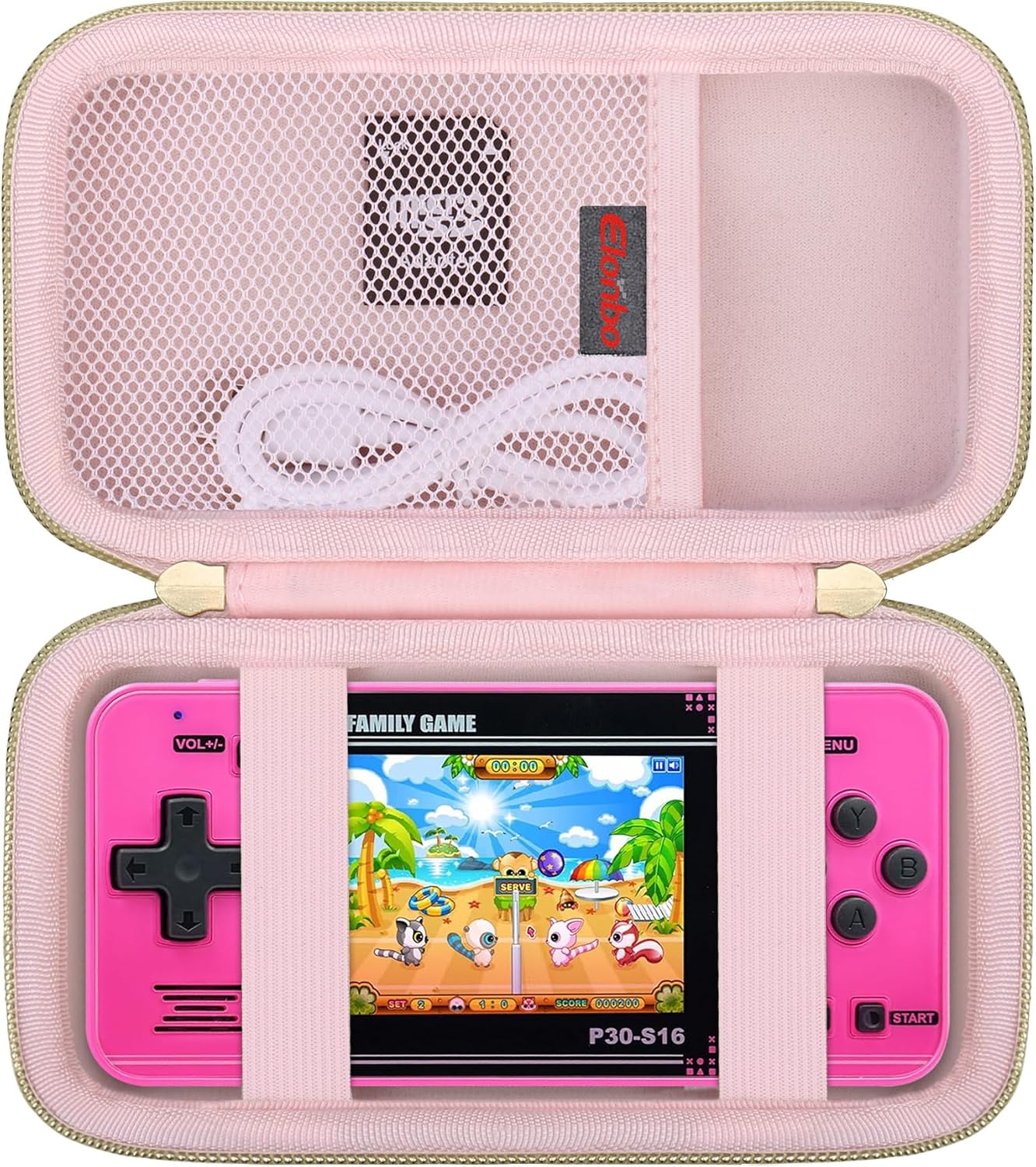 Elonbo Carrying Case for WELLST·G/ TaddToy/ Beijue/ Family Pocket/ CCTU/ X-JOYKIDS/ GREENCREEK/ Beico/ KAVOYI/ GuaiyeyeAP/ TEBIYOU Handheld Game Console, Portable Electronic Gaming Player Bag, Pink