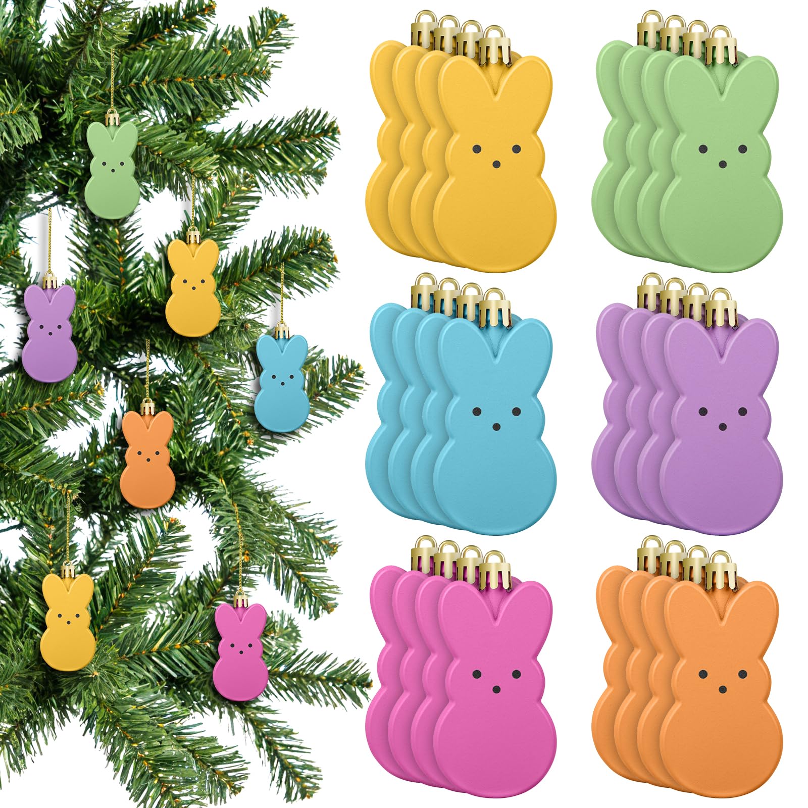 24 Pcs Easter Bunny Ornaments - Hanging Decorations for Easter Tree, Mini Bunny Spring Cute Decor, Colorful Peeps Bunny Tree Ornaments & Party Favors