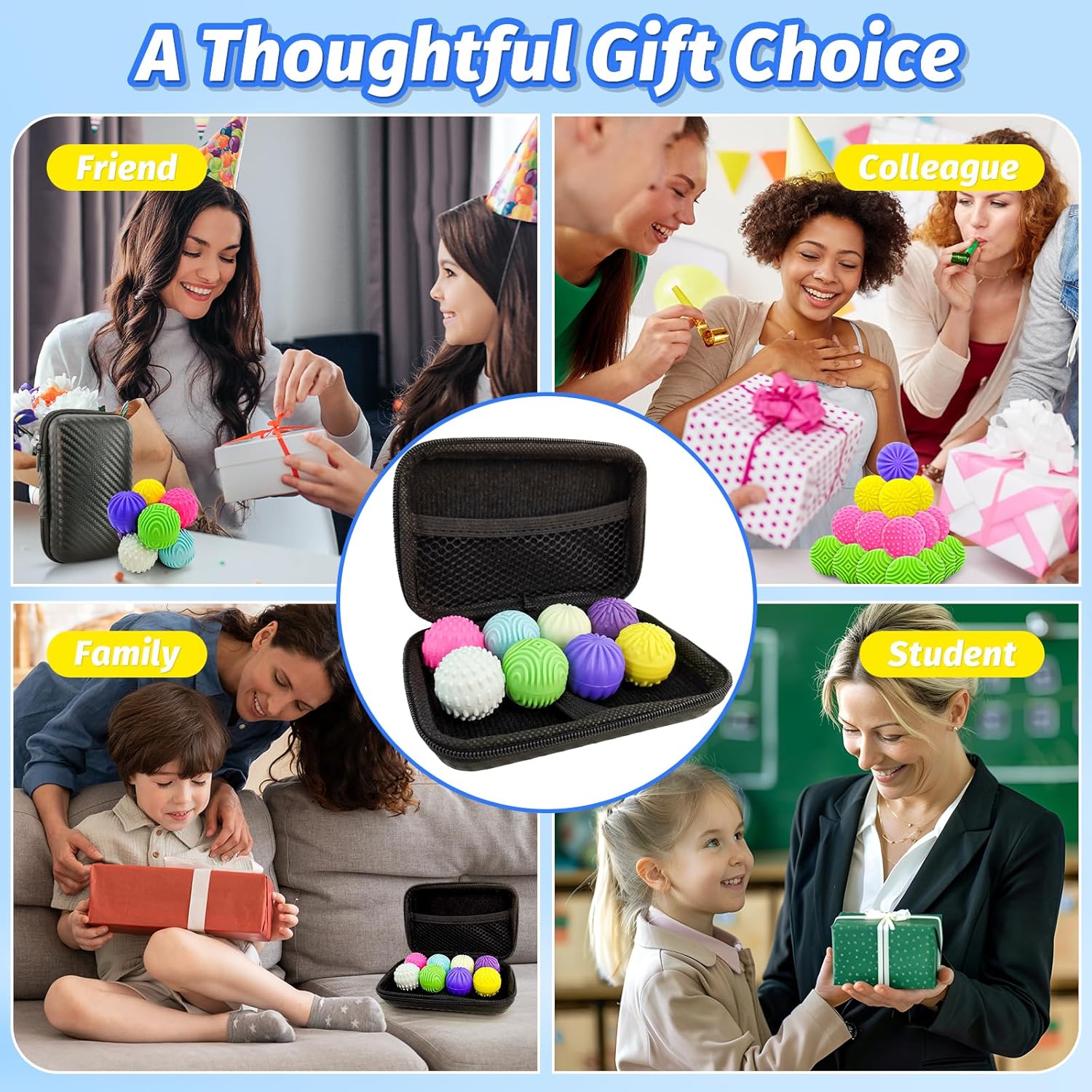 Fidget Magnet Ball Toy, 8 PCS Multi Color Texture Tactile Sensory Gift for Teens Adult ADHD Autism Anxiety, Silent Stress Relief Massage Roller Item Desk Toy for Home Office Calm Down with Case - Image 8