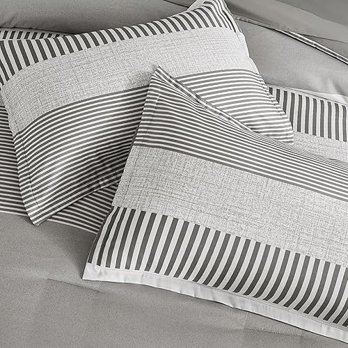 Miniatura 7 de Juego de edredón de tamaño matrimonial para dormitorio universitario, juego de edredón a rayas para niños, juego de edredón cómodo de estilo neutro
