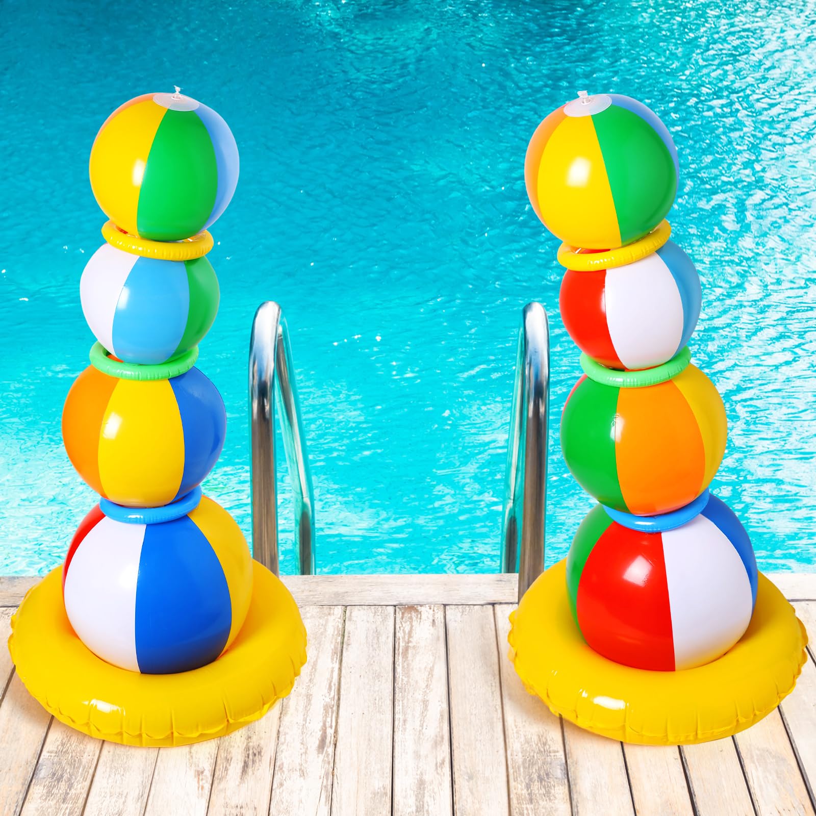 Sonwyoung Summer Pool Beach Party Decorations Kit Beach Ball Party Arch Kit 16 Pcs Inflatable Beach Balls Column Pool Party Favors for Summer Garden Pool Birthday Party Outdoor