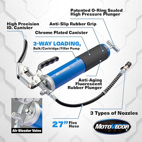 Miniatura 5 de STEINBRÜCKE Pistola de engrase con agarre de pistola de alto rendimiento, manguera flexible reforzada extra larga de 27 pulgadas