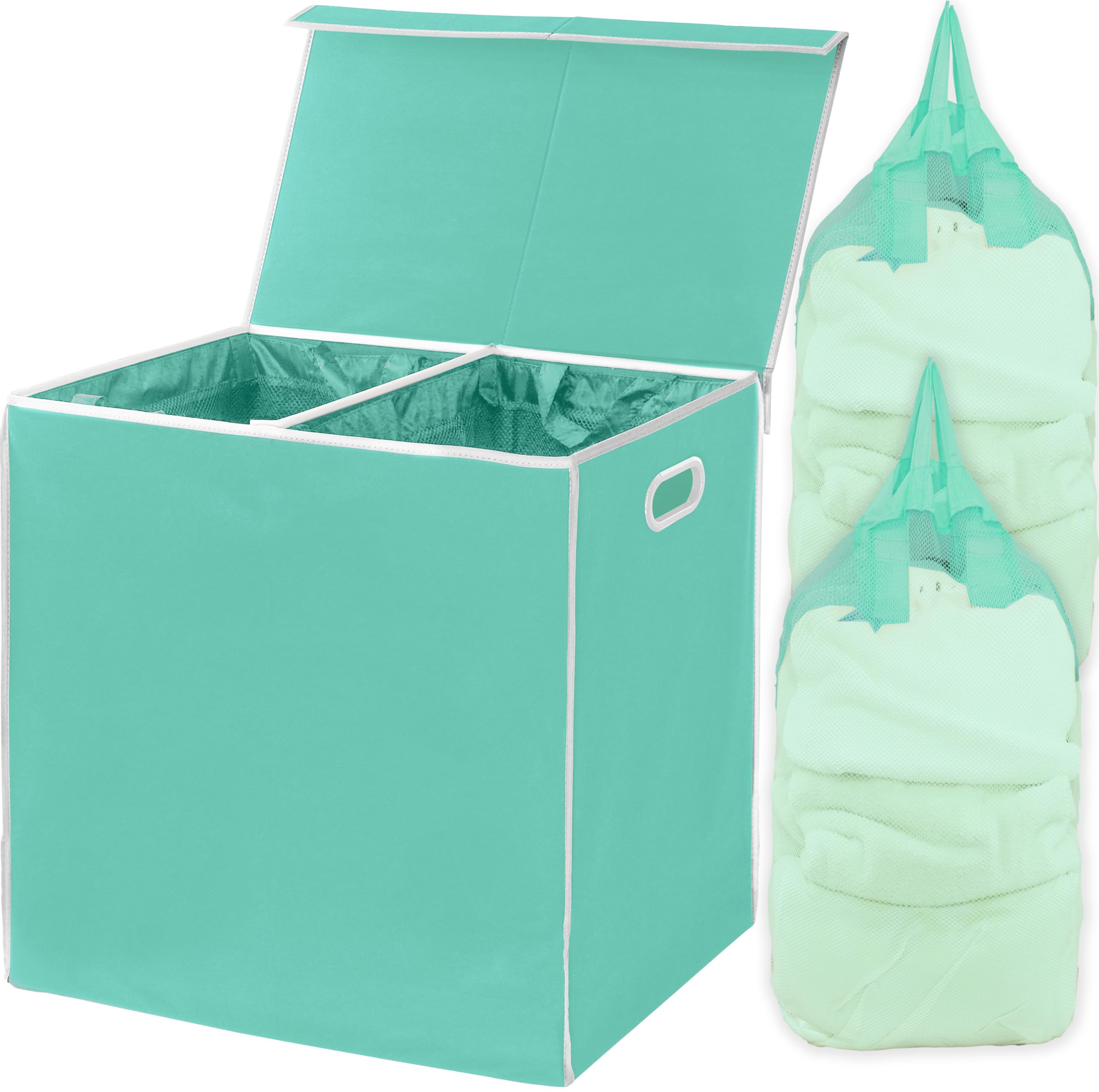 Simple Houseware Double Laundry Hamper with Lid and Removable Bags, Turquoise