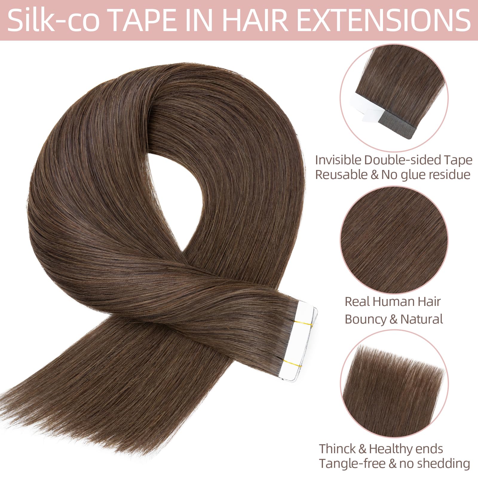 Tape in Hair Extensions Human Hair Black 12inch Real Remy Hair 40 Pcs Skin Weft Seamless Straight(#02 Dark Brown) - Image 2