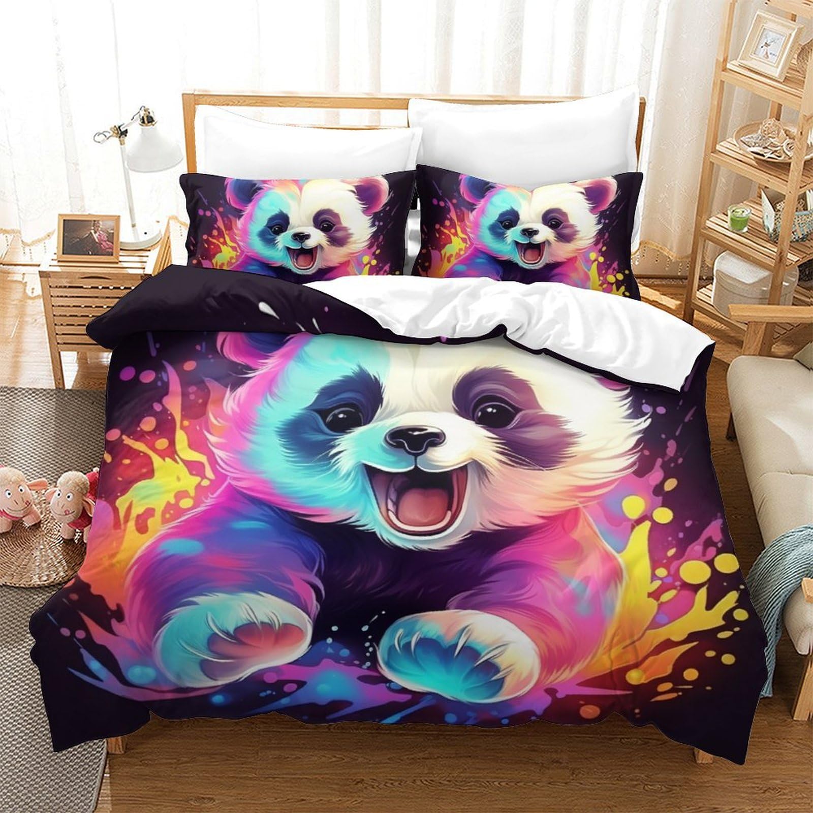 Parure de lit panda 3D en microfibre 220x240 cm pour transformer une chambre d'enfant ou d'adulte