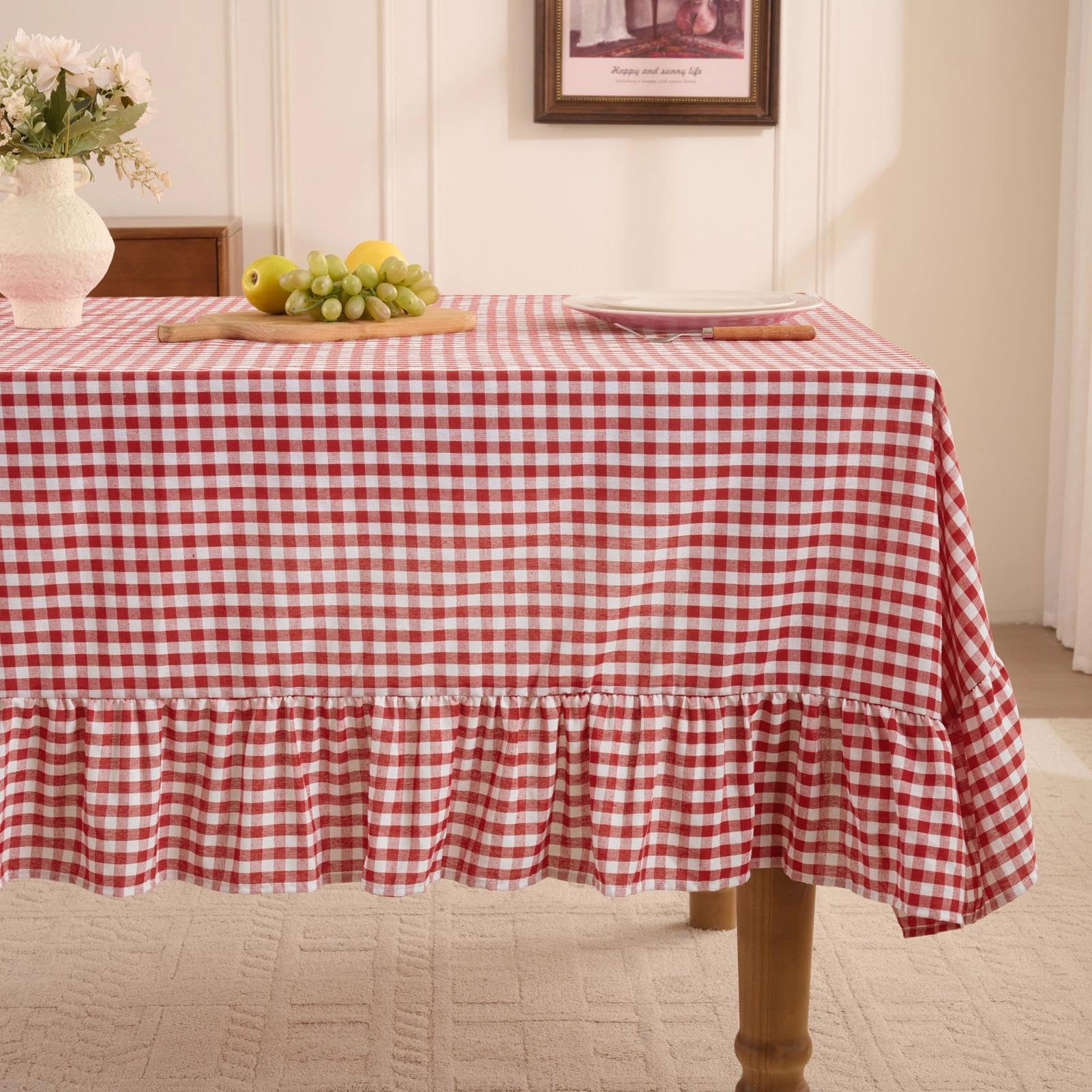 Orange Gingham Tablecloth - Ruffled Rectangle -12