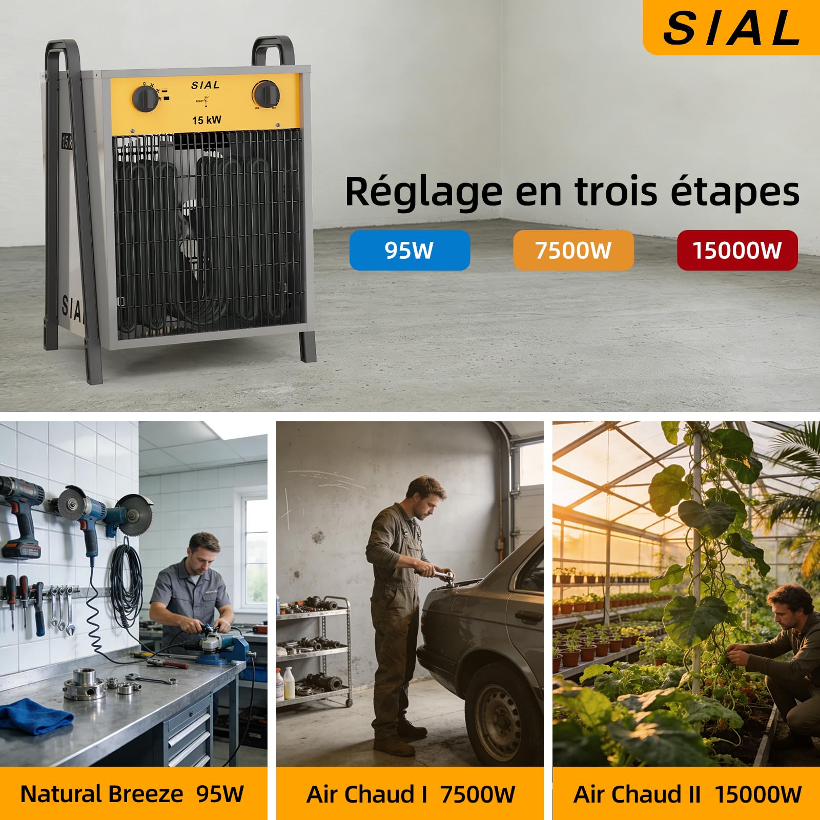 SIAL Chauffage Soufflant 15kW 400V de Chantier, Radiateur Électrique,DA15