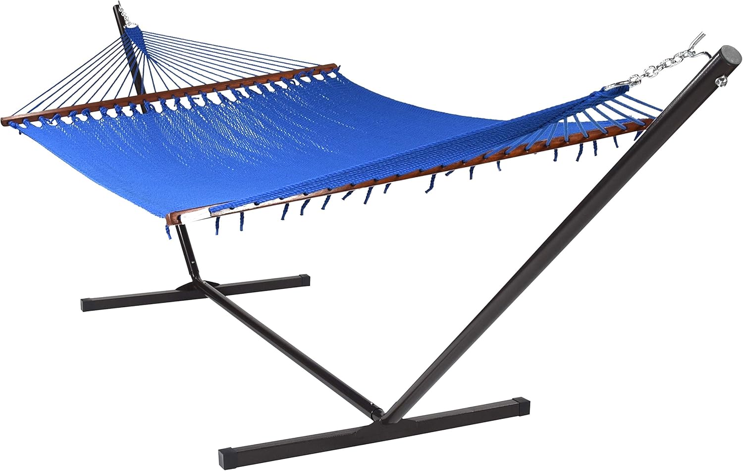 Island Oasis Caribbean Hammock and Stand Set (Mocha Stand and Dark Blue Hammock)