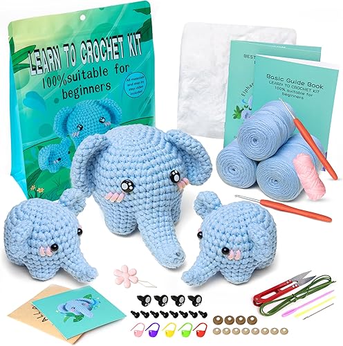 Gesumu Kit de ganchillo para principiantes, paquete de 3 kits de animales de peluche de ganchillo para adultos y niños, kit de inicio de ganchillo