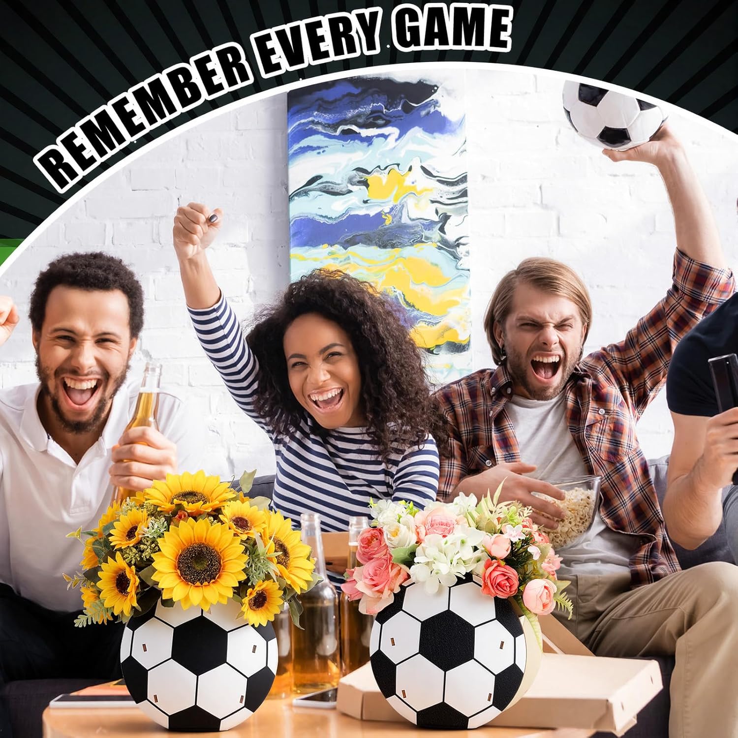 Cinnvoice 6 Pcs Wooden Centerpieces for Tables Baby Shower Decorations Tabletop Boxes Party Favor for Birthday Baby Shower Wedding Garden Tea Party(Soccer)