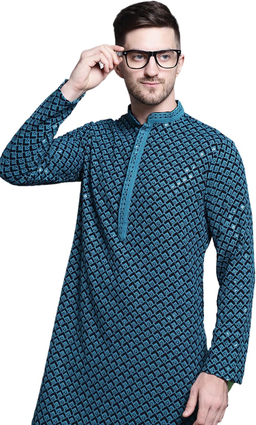 Jompers Men's Pure Cotton Embroidered Sequin Kurtas