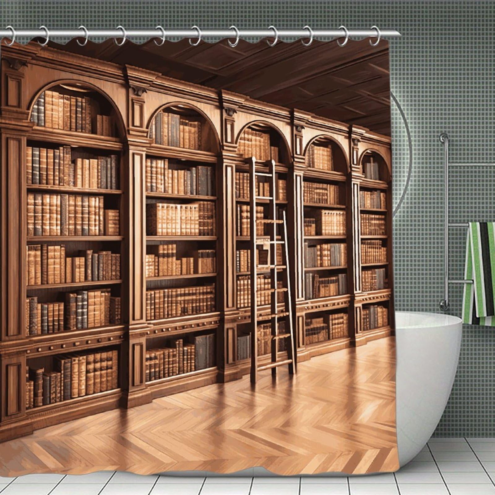 MUSM Library Bookcase Shower Curtain with Hooks Durable Thick Waterproof Bathroom Shower Curtains Fashion Funny Magic Decor Bath Curtains for Bathtub Shower Partition 71"x71"
