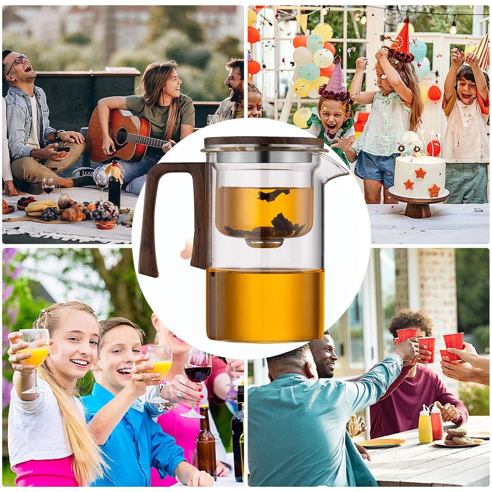 Teapot des Glaseinfüllers – Brewer aus transparentem, hitzebeständige | Wasserkocher-Karaffe, Laubfilter mit Holzgriff, Büro-Kaffee | Tee-Zubehör