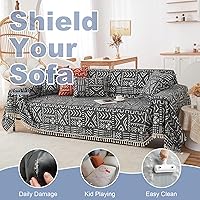 Vista 234 de VClife funda boho de sofá de felpilla para sofá seccional, funda antideslizante para sofá de 2 plazas, protector para mascotas con borlas, funda