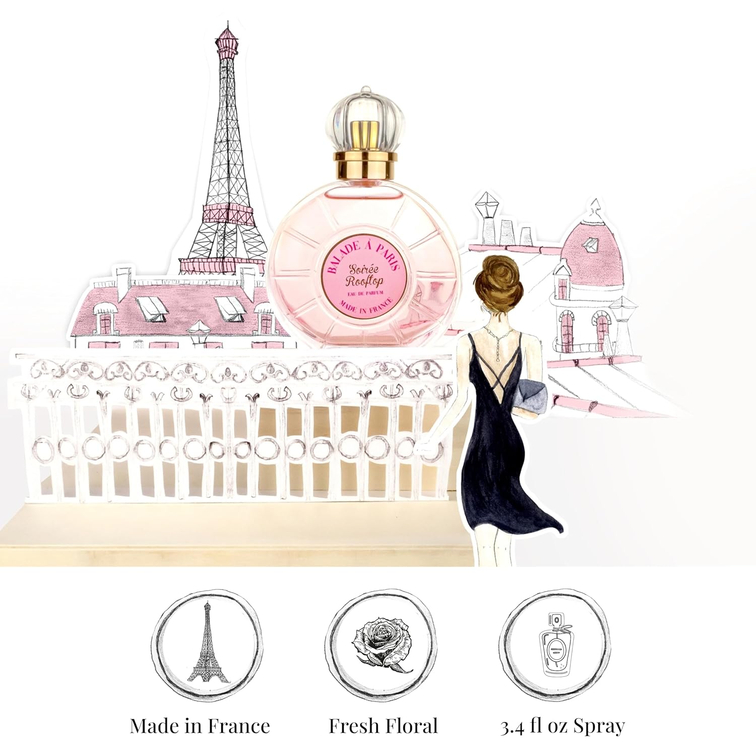 French Way of Life - Balade À Paris - Soirée Rooftop - Eau De Parfum - Spray Perfume for Women - Fresh Floral Scent - Notes of Pear, Pink Pepper - Made in France - 3,38 Fl.Oz - Image 4