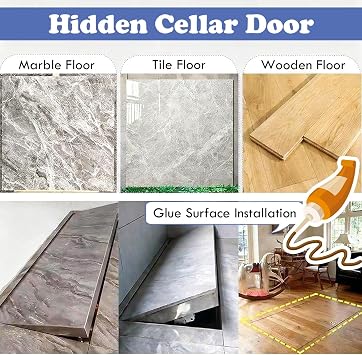 AMUFJJ Concealed Crawl Space Access Door Interior Floor, Recessed Floor Hatch Door for Basement/Crawl Space with Suction Cups Opener, Steel Camouflaged Entry Door(LxW 32x23)