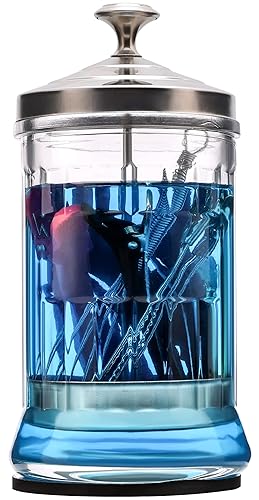 Miniatura 1 de ZIBARBER Tarro desinfectante tarro de vidrio desinfectante de tamaño mediano de 33 onzas para manicura y spa herramientas de peluquería de salón -