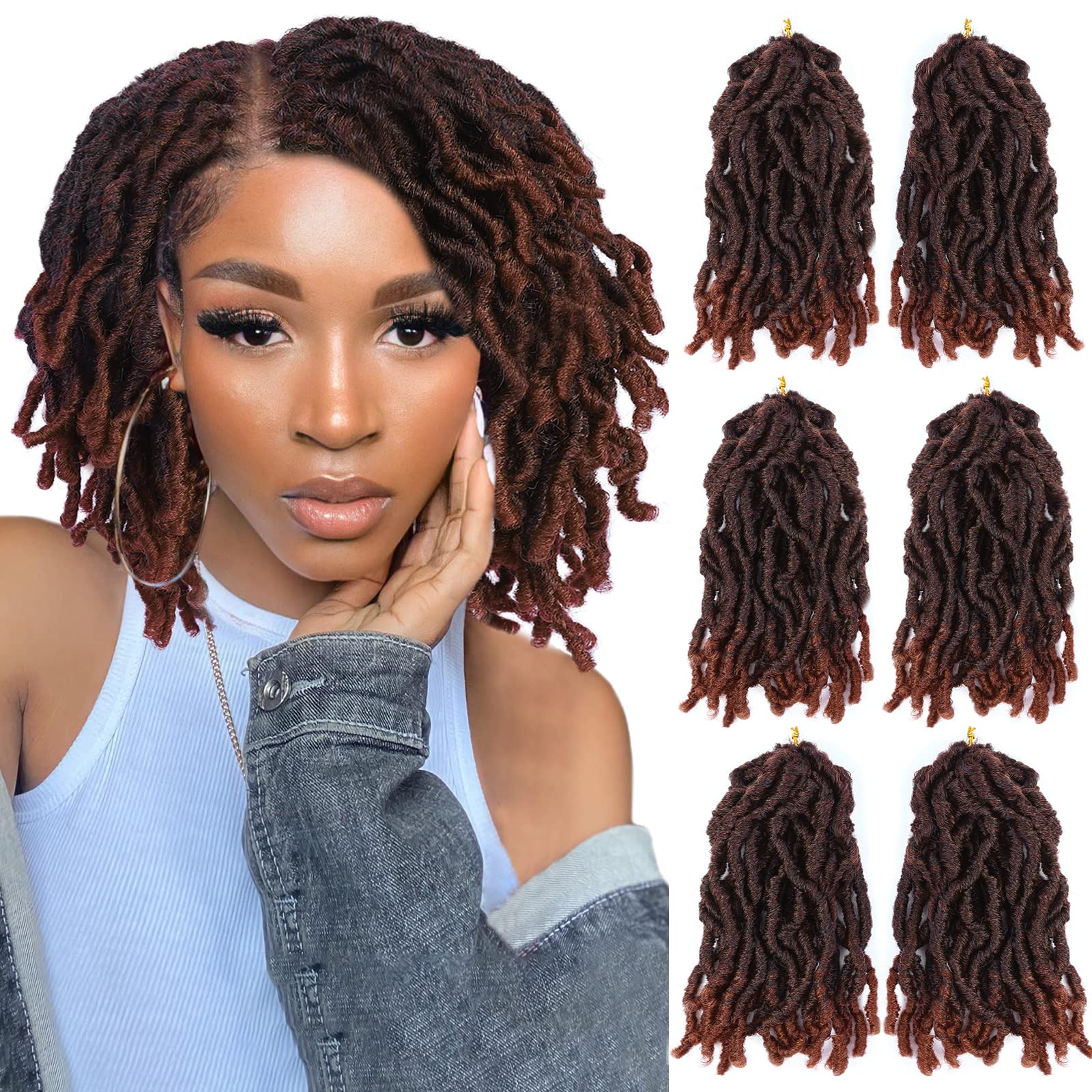 FAVE 120 Strands Faux Locs Crochet Hair 8 Inches Soft Locs Pre-looped Short Twisted Dreadlocks Braiding Crochet Hair for Black Women