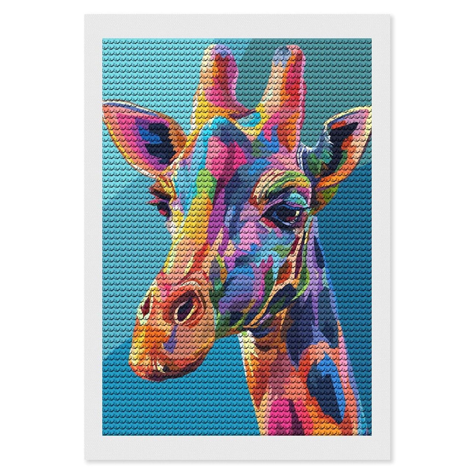 Junmoney Colorful Giraffe Portrait(2) Diamond Art Canvas 8"x12", for Adults, Good for Quiet Evenings, Bedroom Decor, Festive Craft Gift, Easy to Enjoy