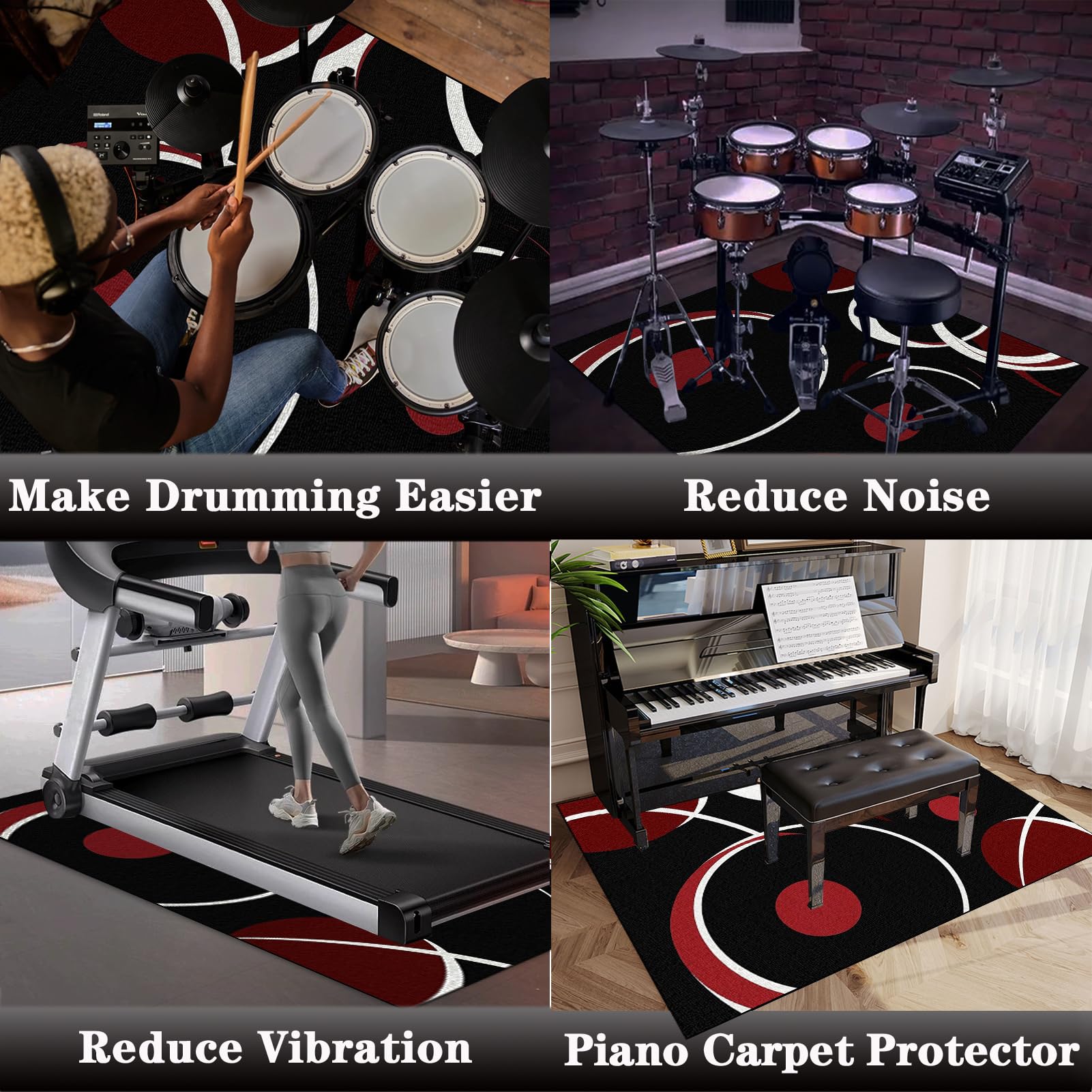 Tapis De Tambour Insonorisé, Tapis pour Batterie Antidérapant, Tapis Professionnel de Jazz, 120 x 100 cm Tapis d'absorption des vibrations pour Grosse Caisse Claire et Autres Instruments de Musique