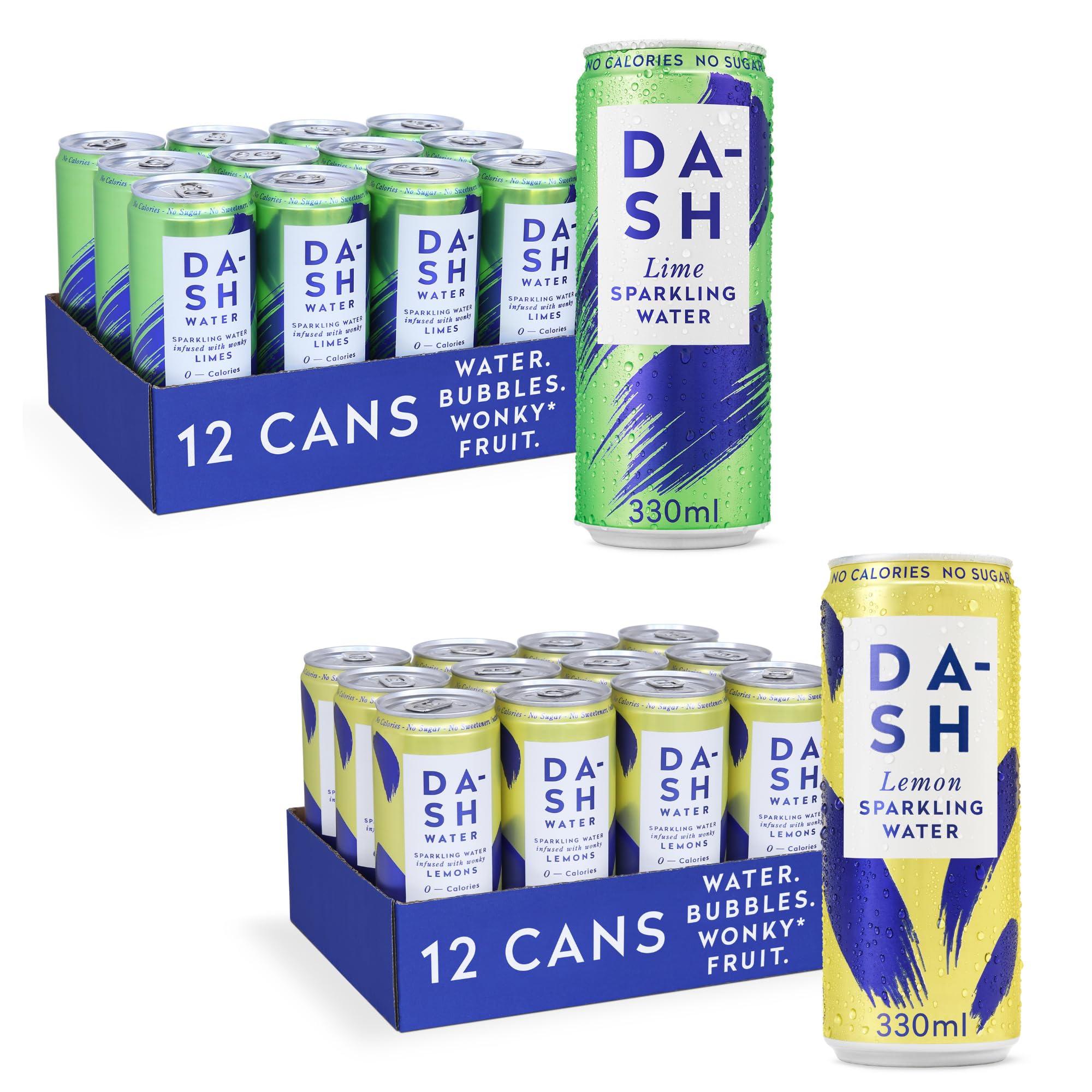 Lime & Lemon - 24 x Flavoured Sparkling Spring Water NO Sugar, NO Sweetener, NO Calories - Infused with Wonky Fruit (12 Lime & 12 Lemon x 330ml cans)