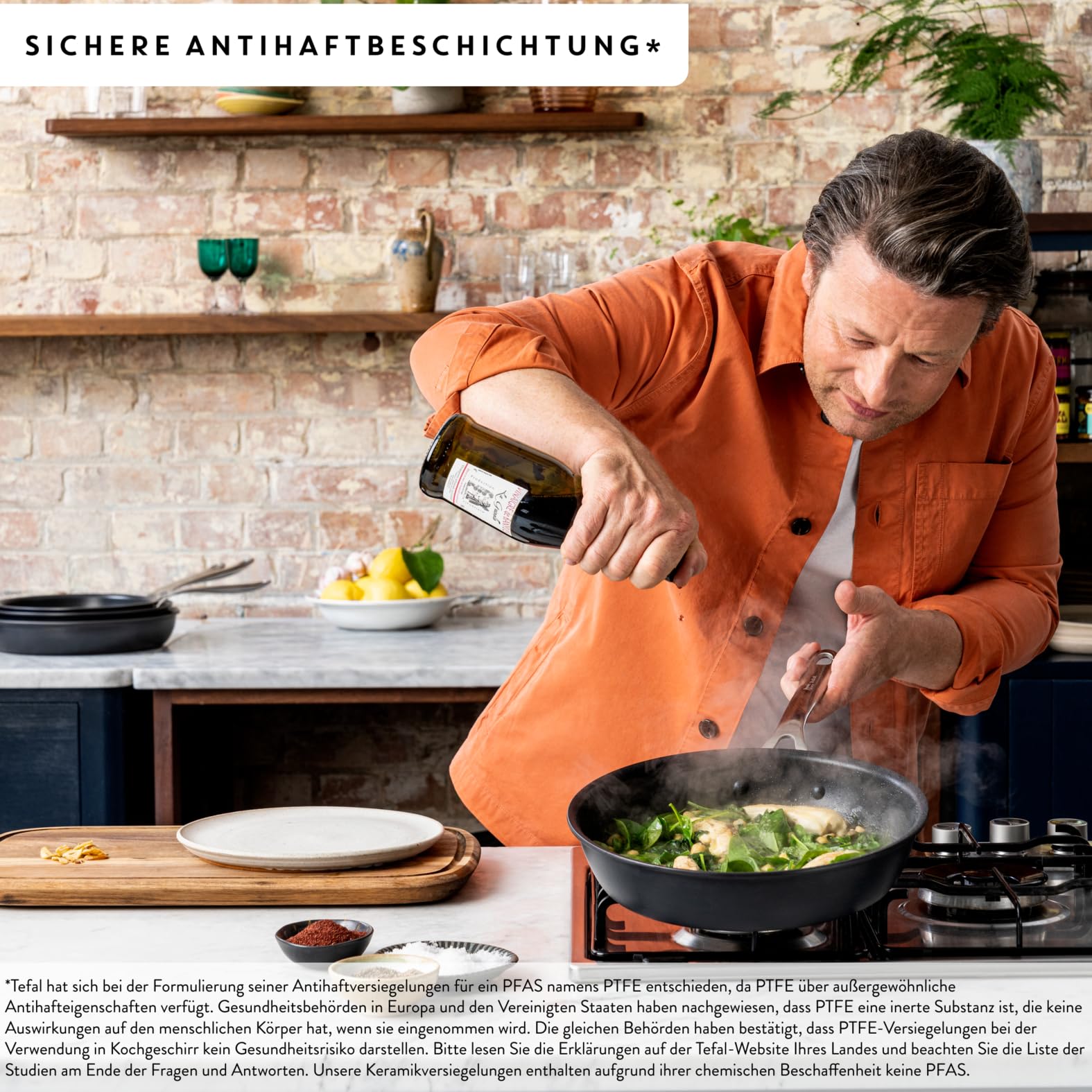Jamie Oliver by Tefal Cook's Direct Kochgeschirr-Set, 5-tlg., Pfannenset induktionsgeeignet und backofenfest, langlebige Antihaftbeschichtung, harteloxiertes Material, Thermo-Signal, Schwarz, E017S555