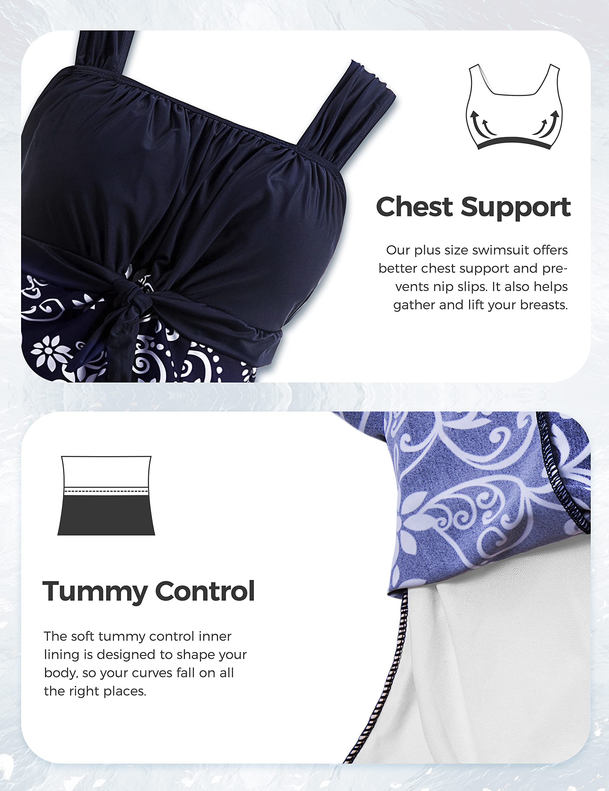 Wantdo Costume da Bagno Plus Size a Vita Alta Costume Intero con Gonna Estate Elegante Vestito Floreale Donna per Mare e Spiaggia 1 Pezzo