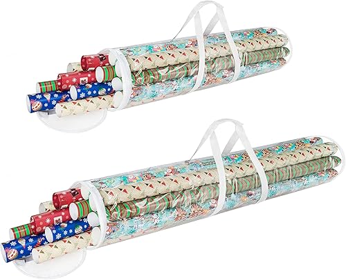 Elf Stor Bolsas de almacenamiento de rollo de papel de regalo de 31 y 40 pulgadas de largo, bolsas transparentes con asas, cabe hasta 25 rollos de