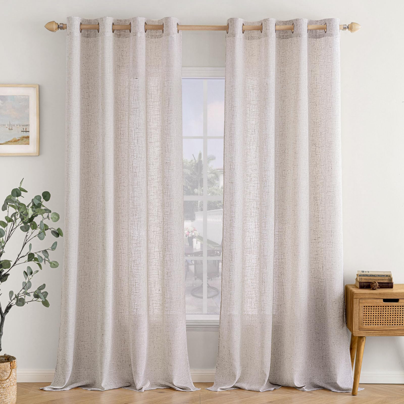 EMEMA Tende Lino Trasparente con Occhielli Tenda a Traslucido Tende Moderne a Vela per Porte Balcone Adatte per Soggiorno Camera da Letto 2 Pannelli 140x300 cm Avorio